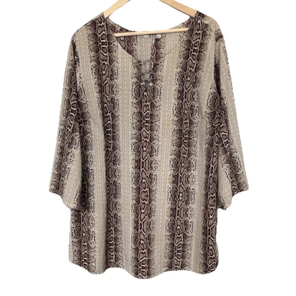 Mph Collection Women’s 3x Snake‎ Print Blouse Top Snake Print Boho Artsy Office
